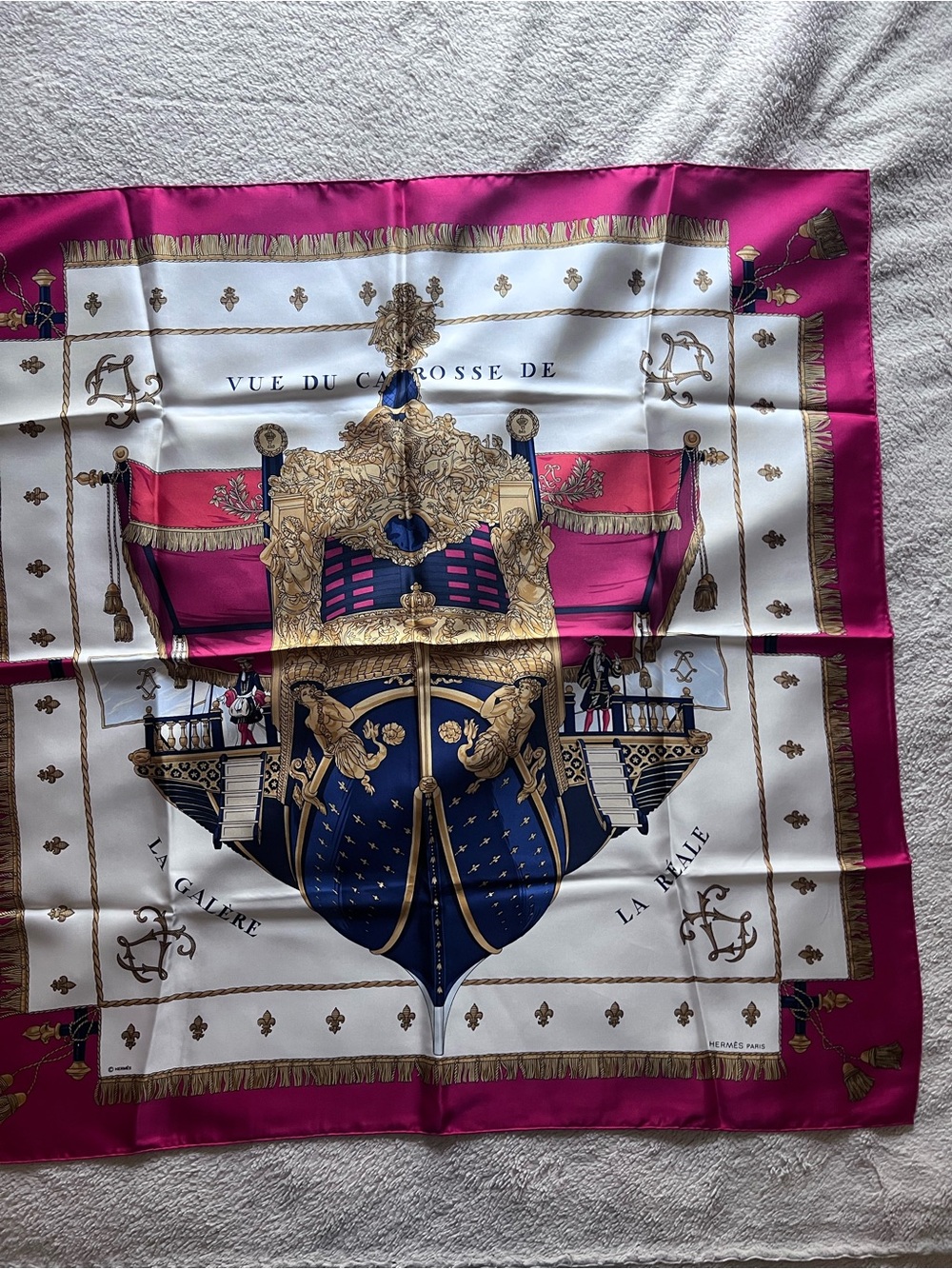 Hermès Carré 90 silk scarf "Vue du Carrosse de la Galère la Réale"